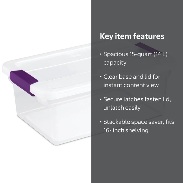 Sterilite 17531712 15-Quart ClearView Latch Box Storage Bins