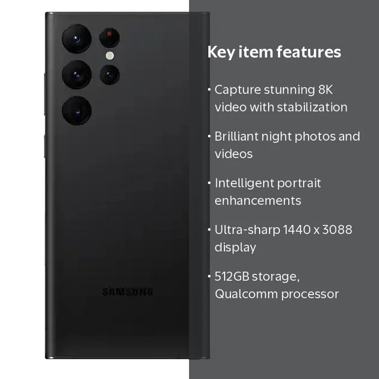 Samsung S22 ULTRA 512GB Unlocked with Oem Fast Wall Charger, Black