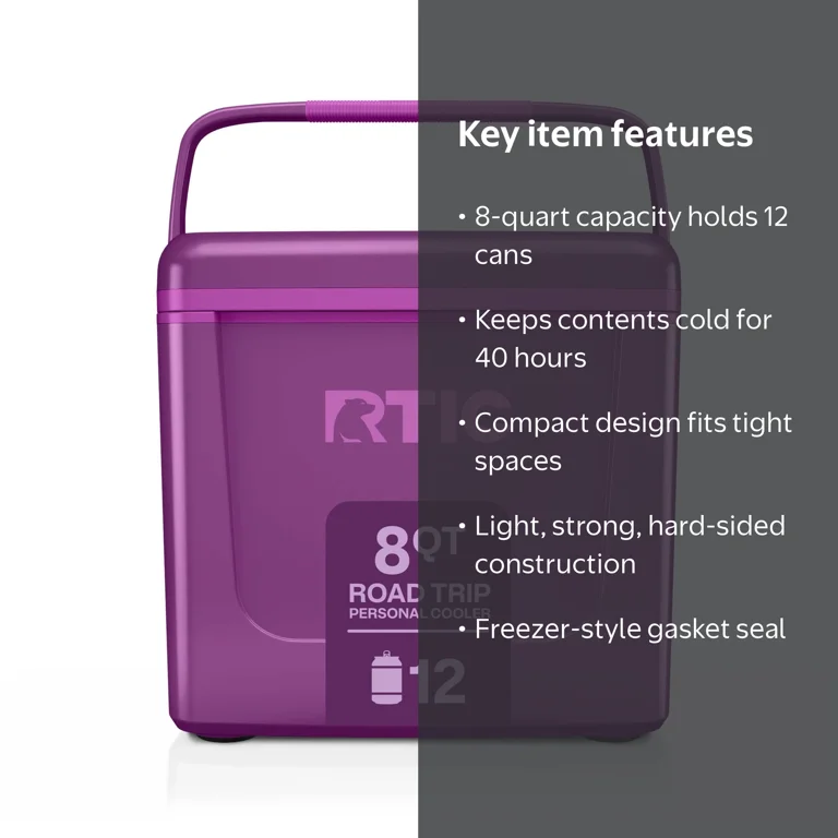 RTIC Road Trip 8 Qt Hard-Sided Personal Cooler, Fits 12 Cans