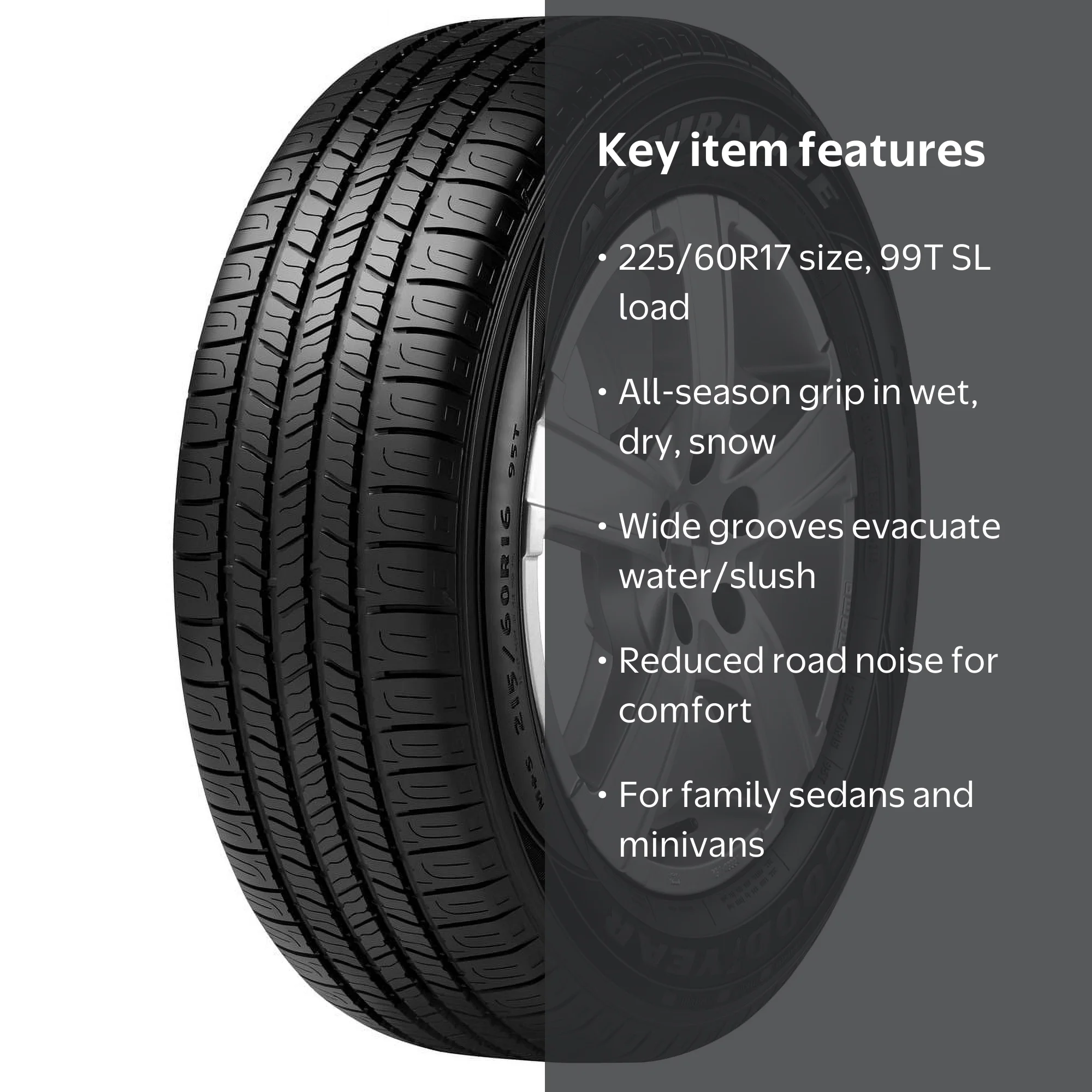 Goodyear Assurance Passenger Tire, 225/60R17, All-Season, 99T