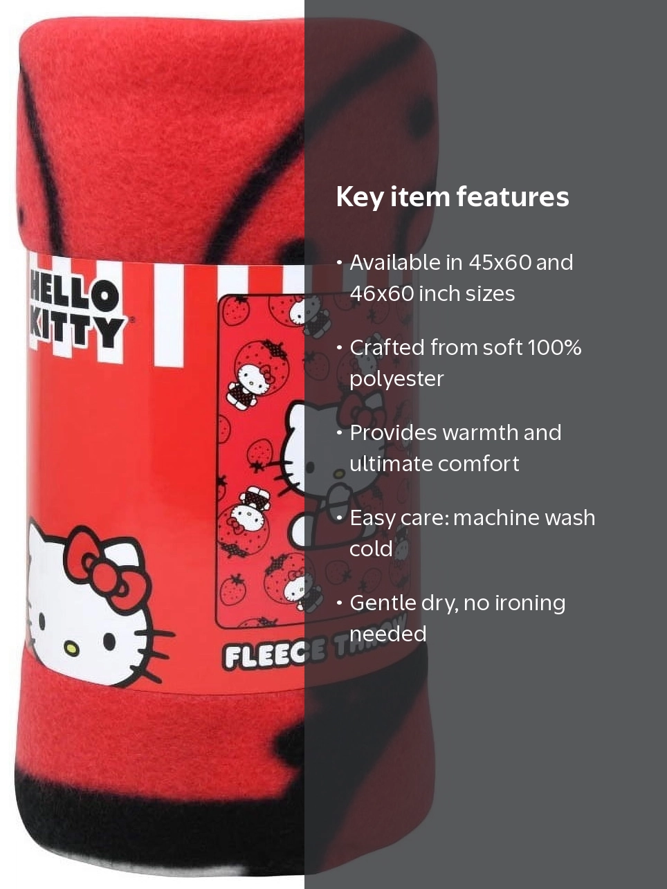Hello Kitty, Fleece Throw, 45x60”, Soft Cozy Stylish - Walmart.com