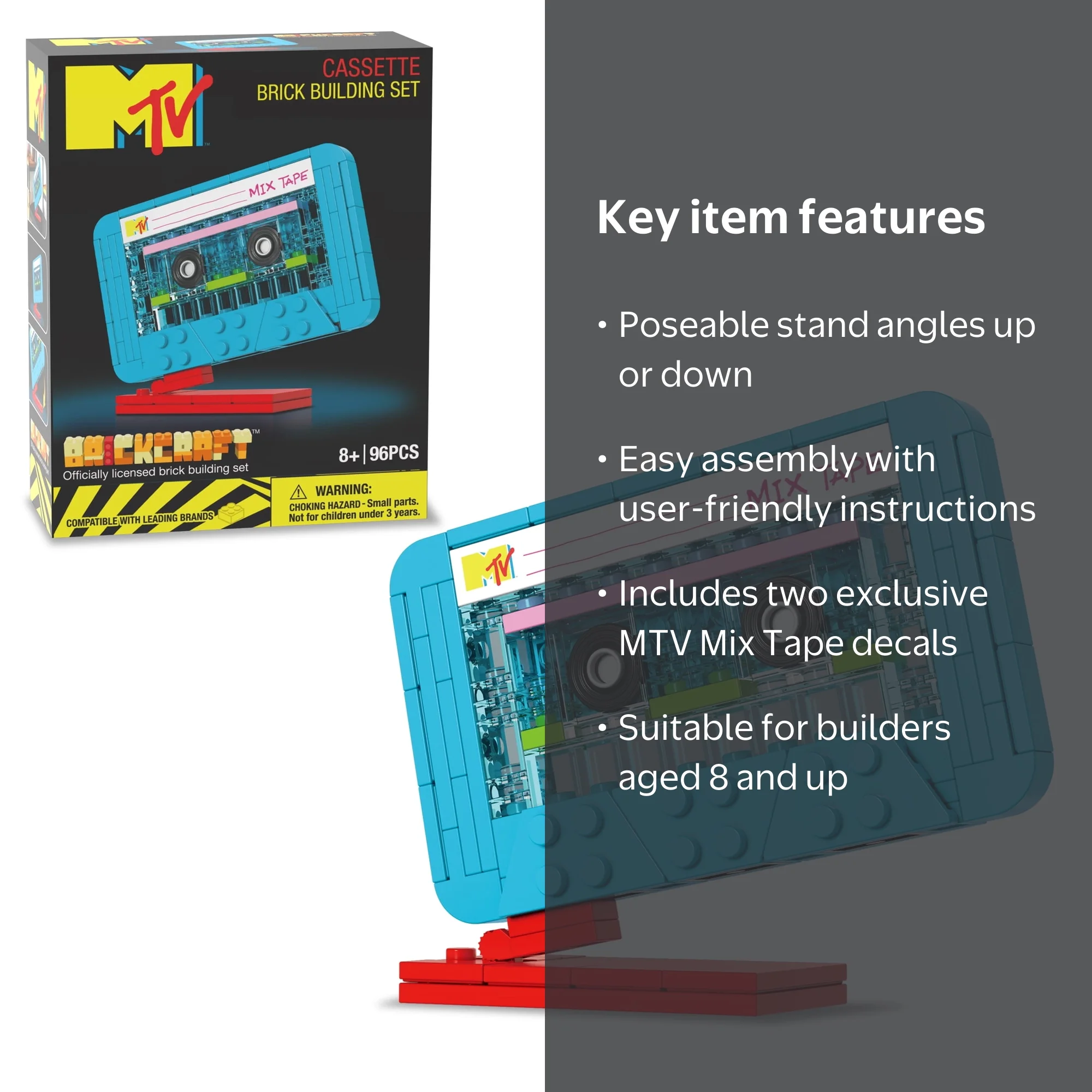 Brickcraft MTV Retro Builds: Plastic Cassette Brick Set (96-Piece