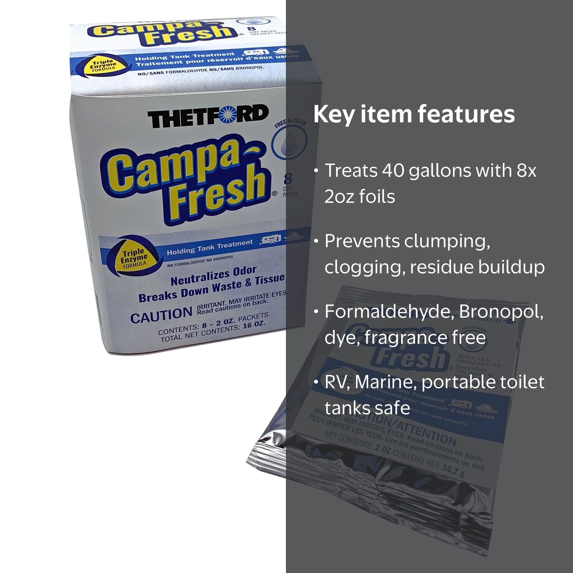Thetford, RV Holding Tank Treatment, 8-Pk Dry Granules, Free