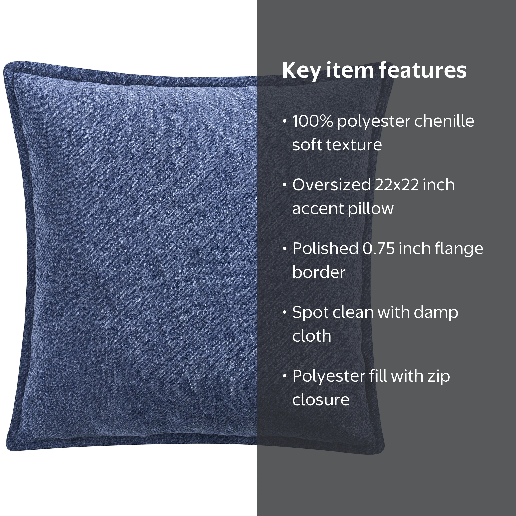 Mainstays 22 in x 22 in Blue Chenille Flange Decorative Throw