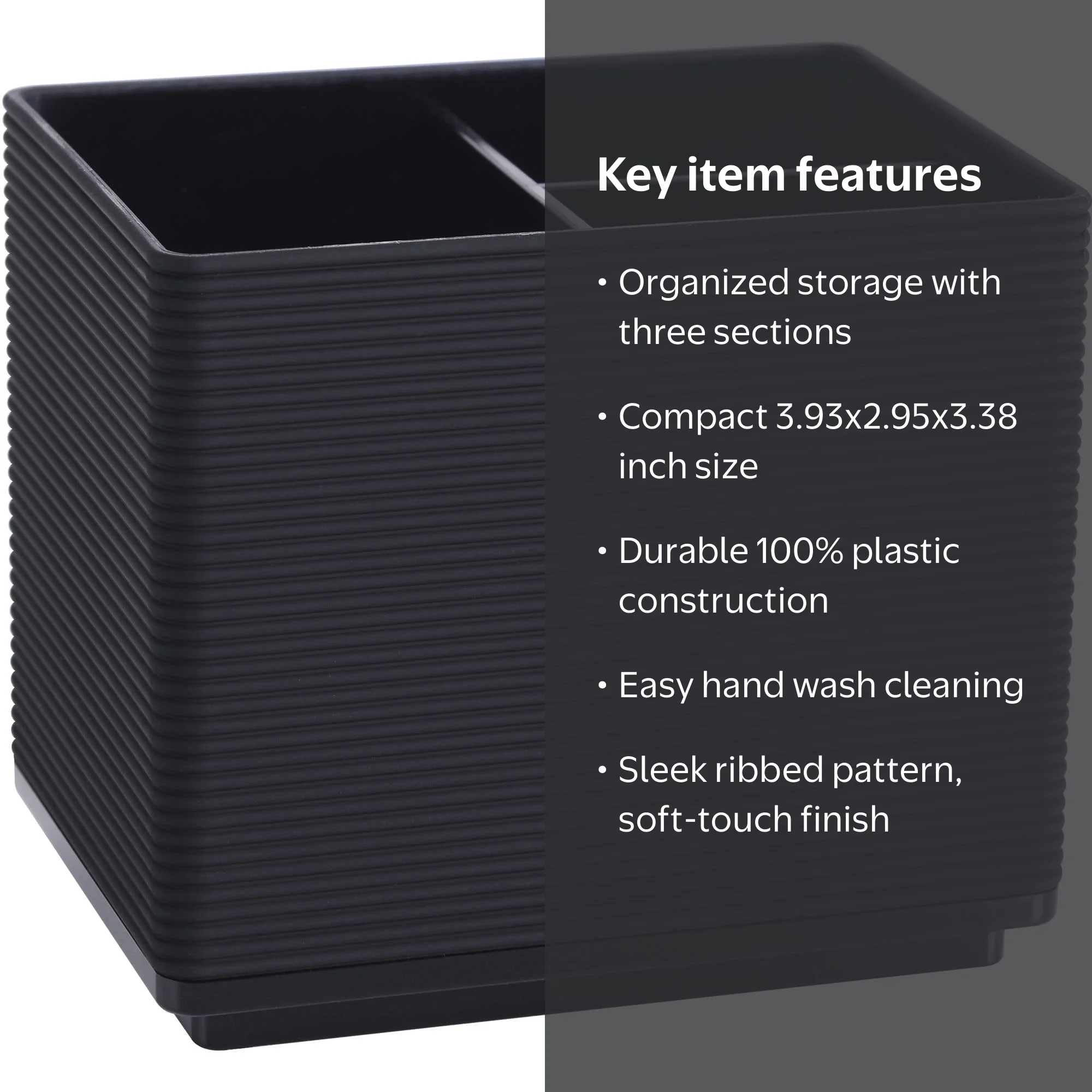 Mainstays Soft Touch Ribbed Plastic Organizer in Black with 3