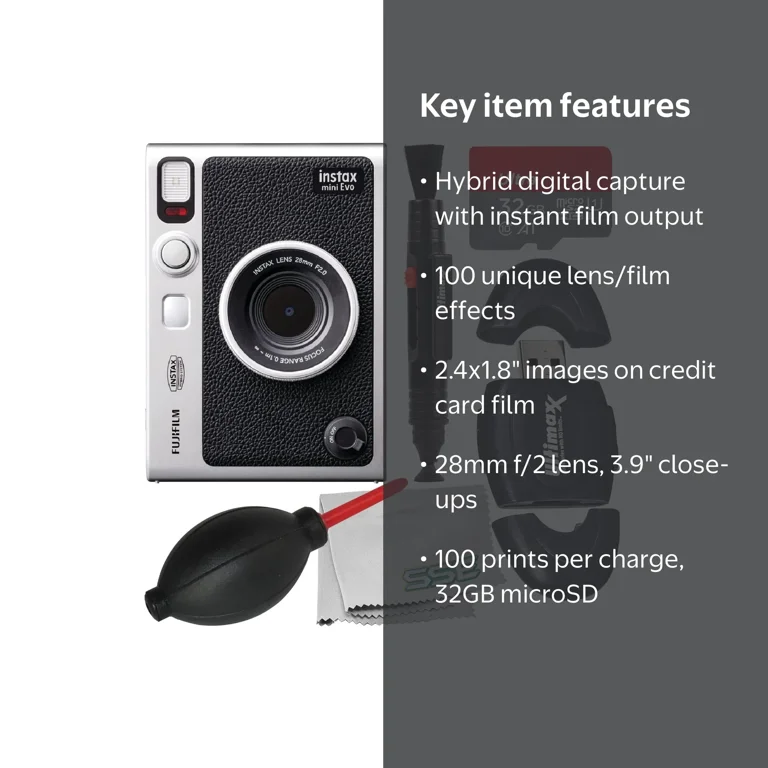 FUJIFILM INSTAX MINI EVO Hybrid Instant Camera with 32GB Ultra