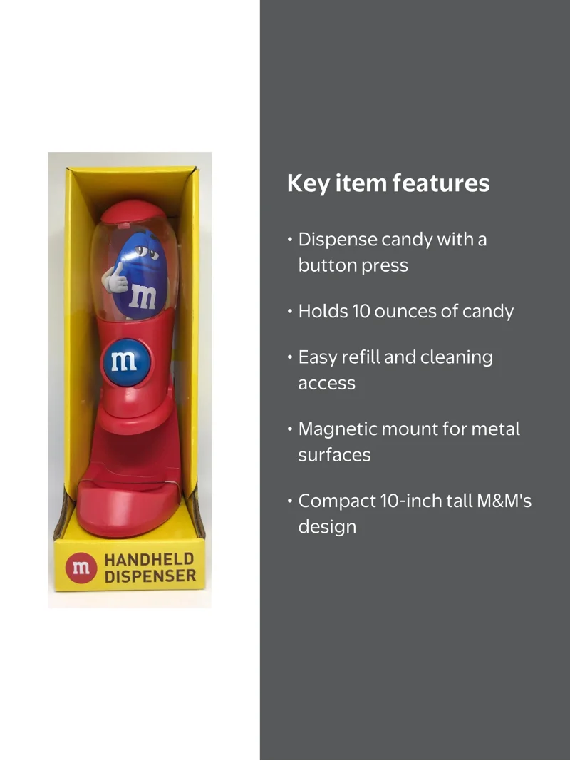 M&M'S Plastic Handheld Candy Dispenser, 10 oz, Red, Magnetic Base