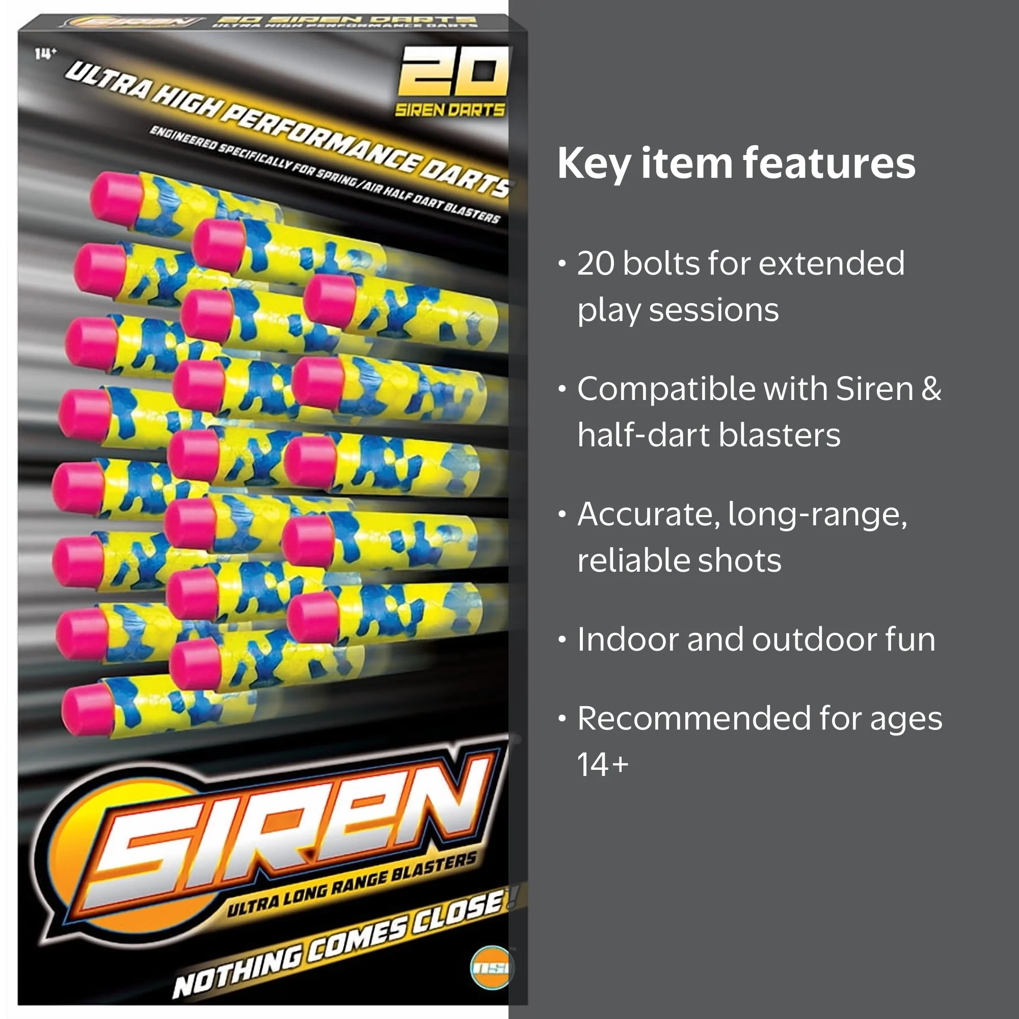 NSI Siren 20 Piece Bolt Refill - Age Grade 14 Years and up Indoor