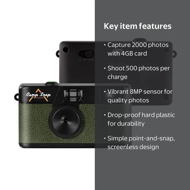 Camp Snap Digital Camera, 8MP, Rechargeable, Easy to Use for All