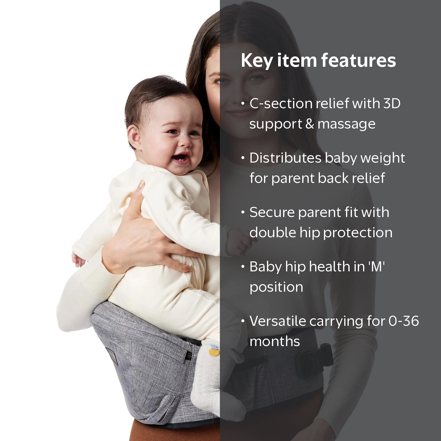 Momcozy Baby Hip Seat Carrier Heather Gray, Standard Version