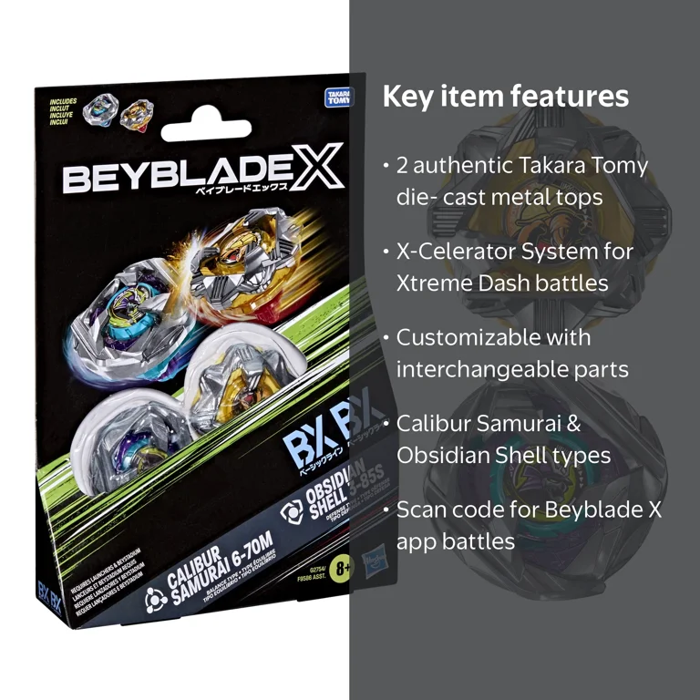 セルピコ Beyblade X Calibur Samurai 6-70M BX & Obsidian Shell 3-85S BX Duel