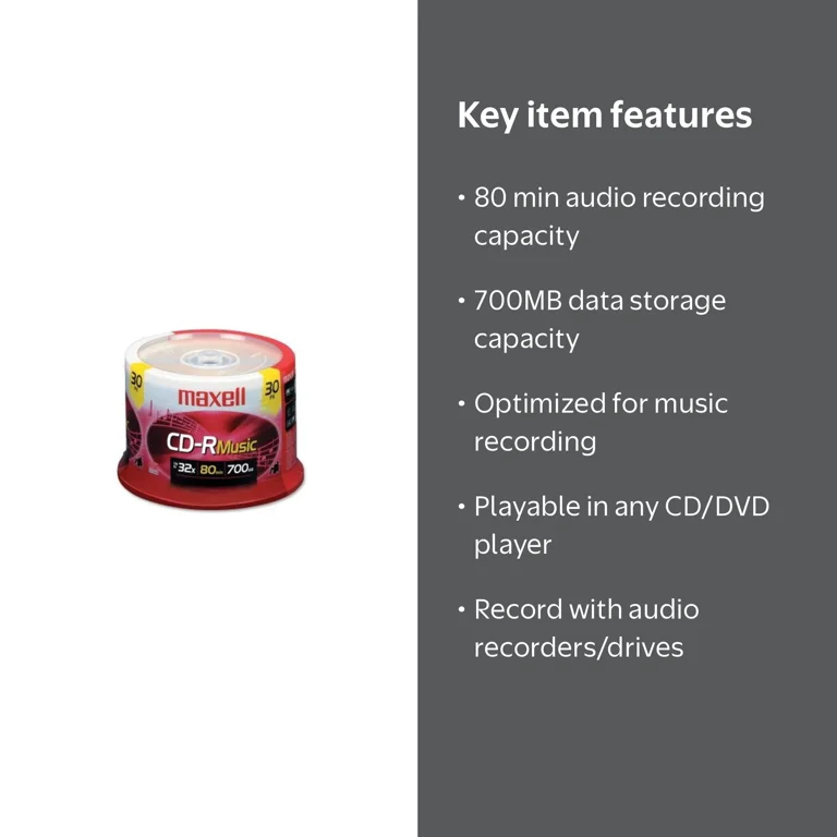 Maxell CD-R 700MB 32X Recordable Blank 30 Pack Spindle, Digital