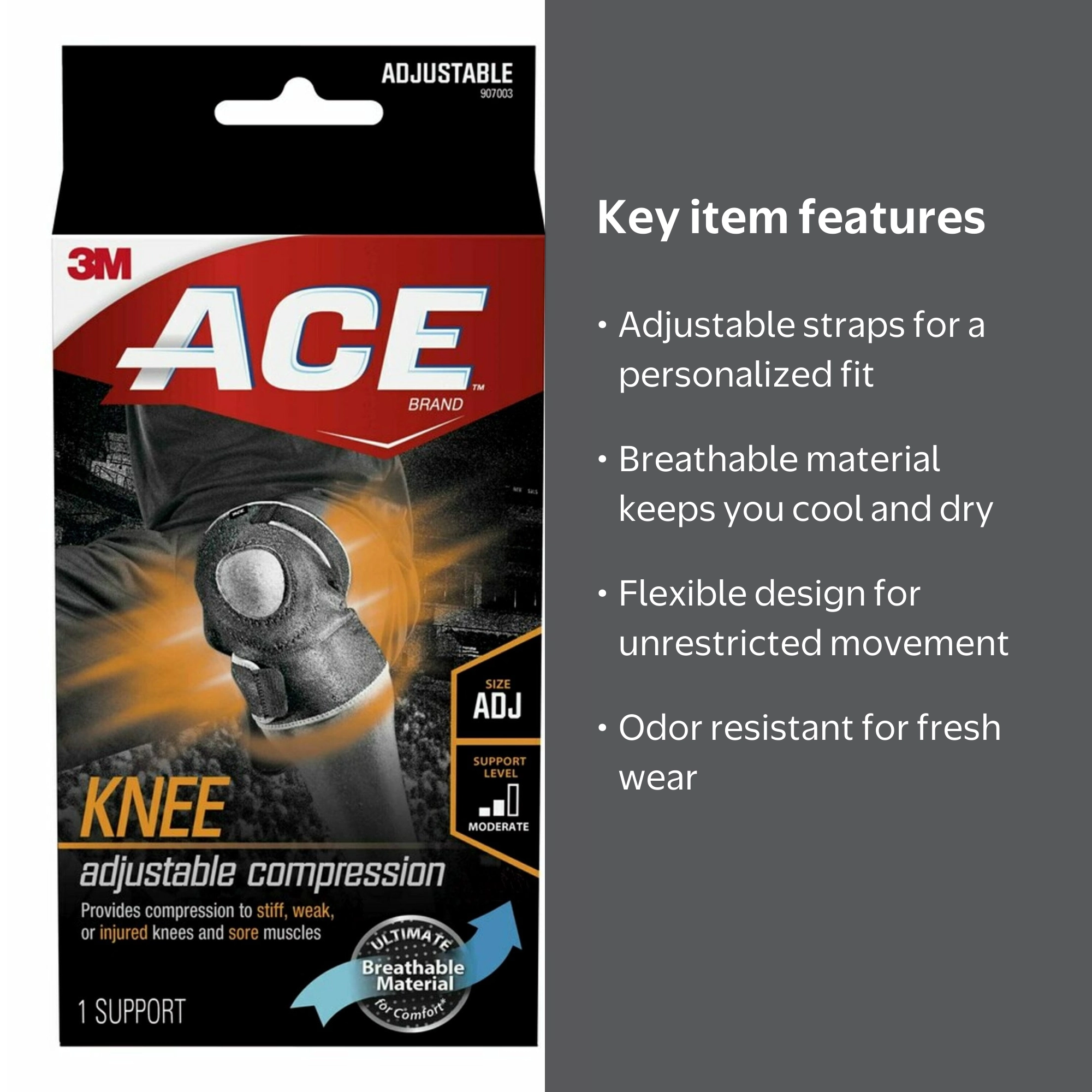 ACE Brand Adjustable Knee Support Brace, Breathable, Two Strap