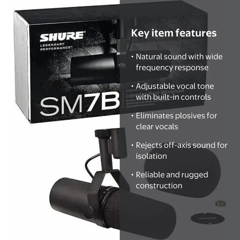 Shure SM7B Cardioid Dynamic Vocal Microphone, Black, Broadcast