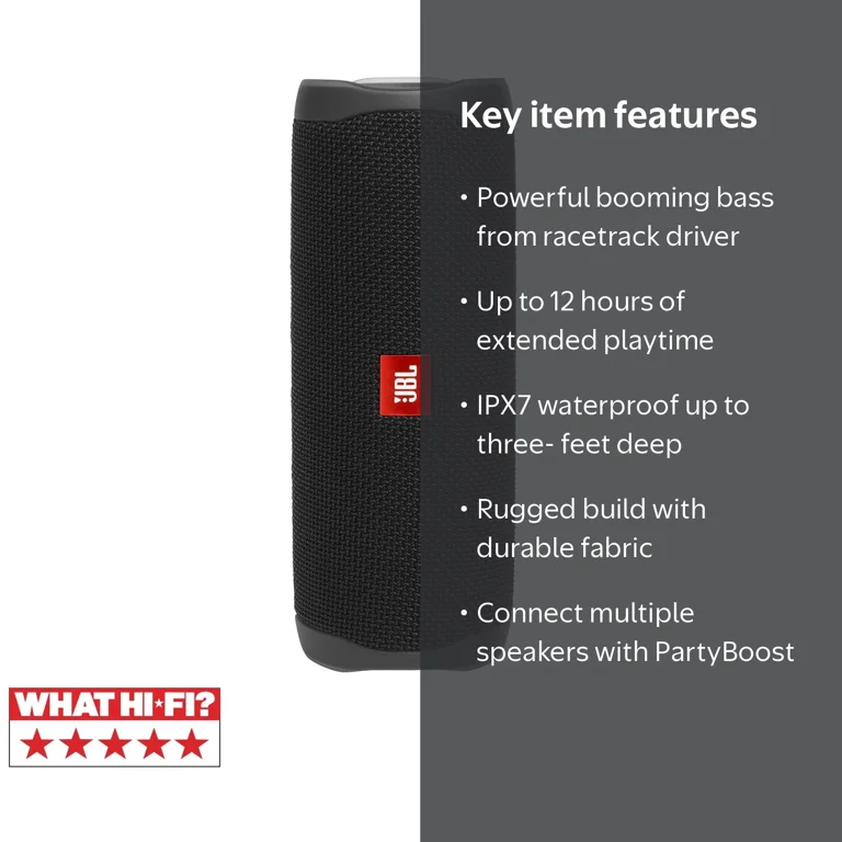 JBL, Flip 5, Portable Waterproof Bluetooth Speaker, Black