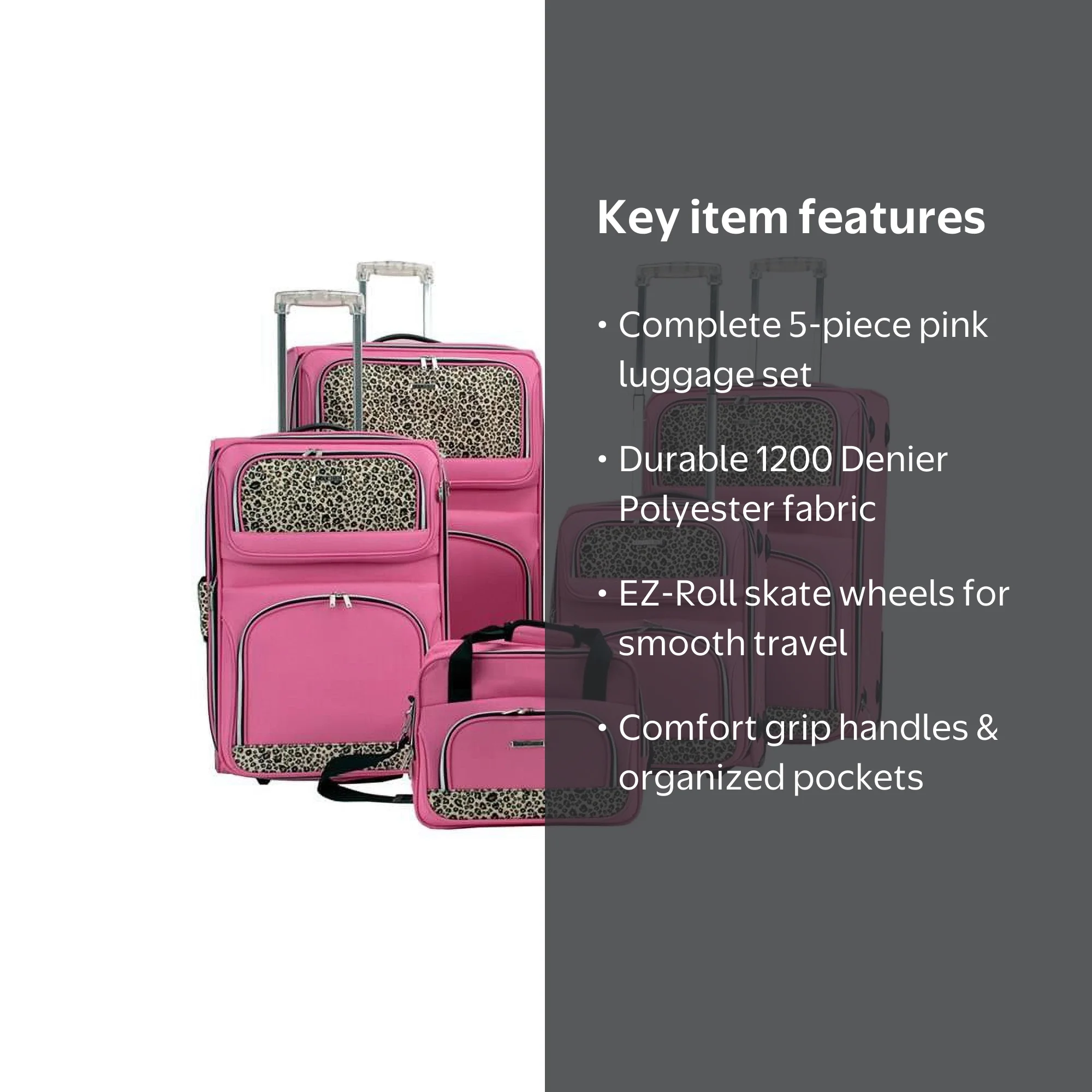 Free Shipping! Rockland F07L-PINK 5PC LUGGAGE SET - PINK - Walmart