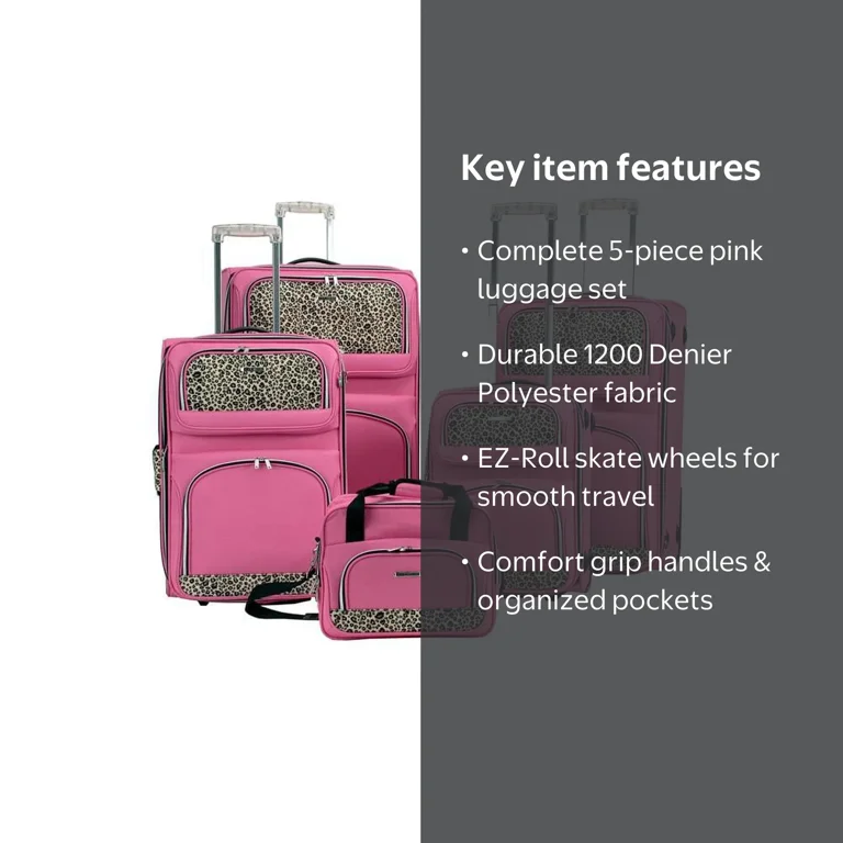 Free Shipping! Rockland F07L-PINK 5PC LUGGAGE SET - PINK - Walmart