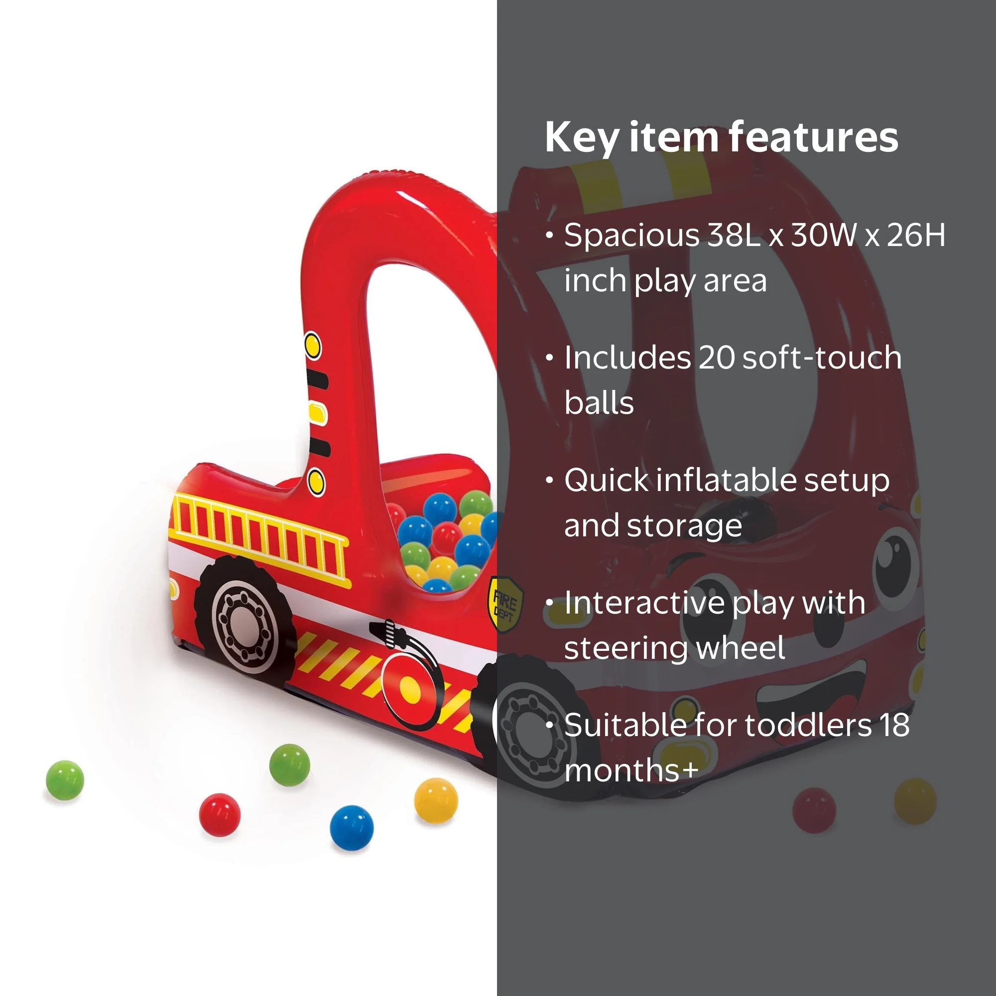 Banzai Rescue Fire Truck Play Center Inflatable Ball Pit with 20