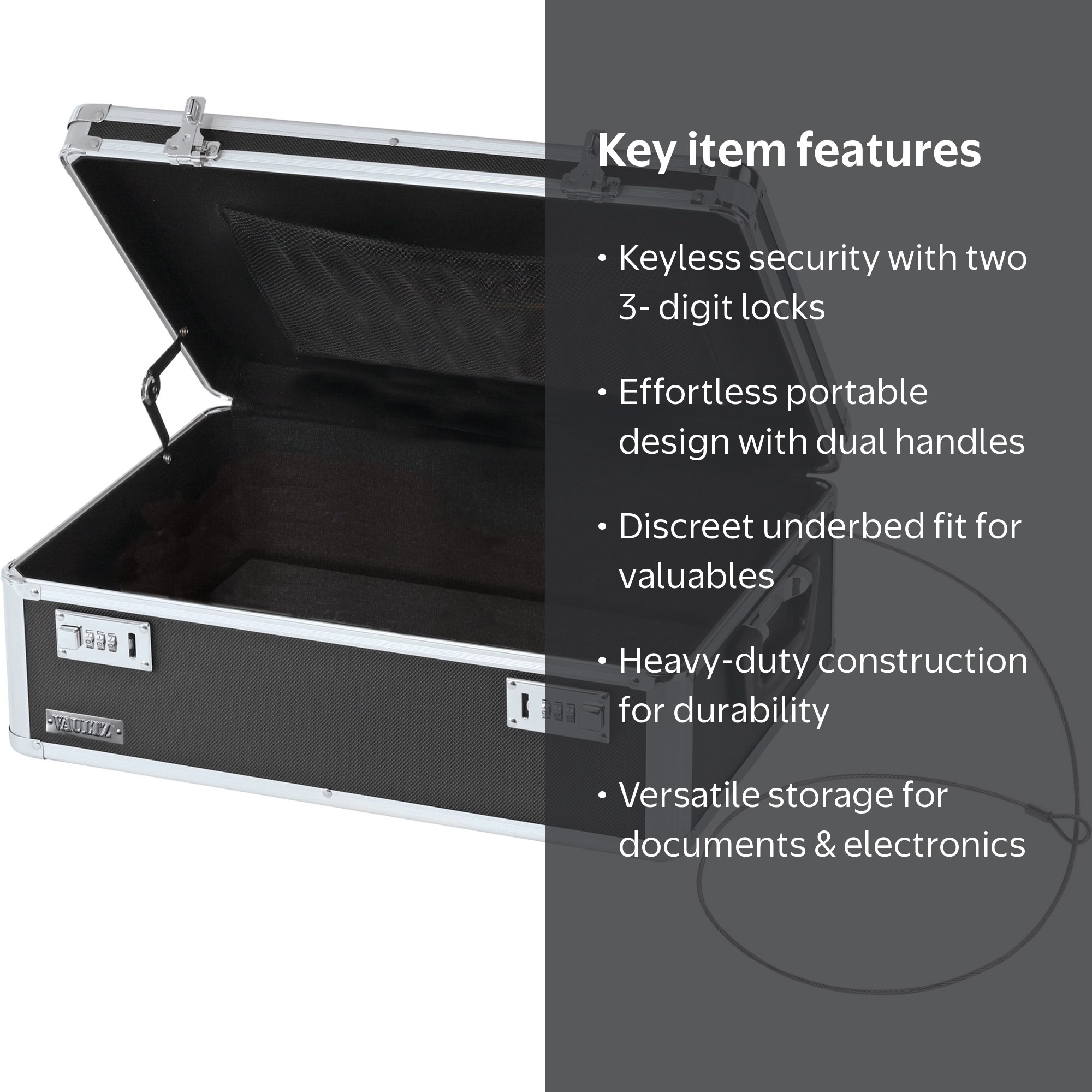 Vaultz Black Locking Storage Chest with Combination Locks for