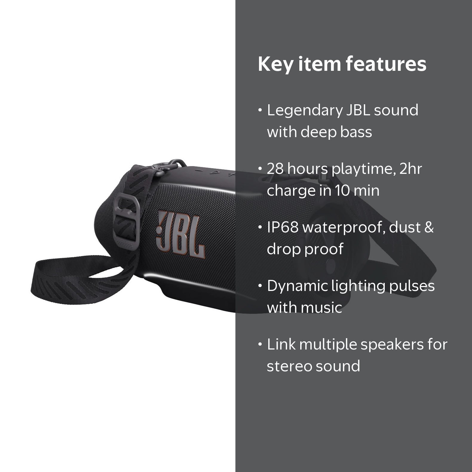 JBL, Portable Waterproof Speaker, Ambient Edge Lighting, 28 Hours