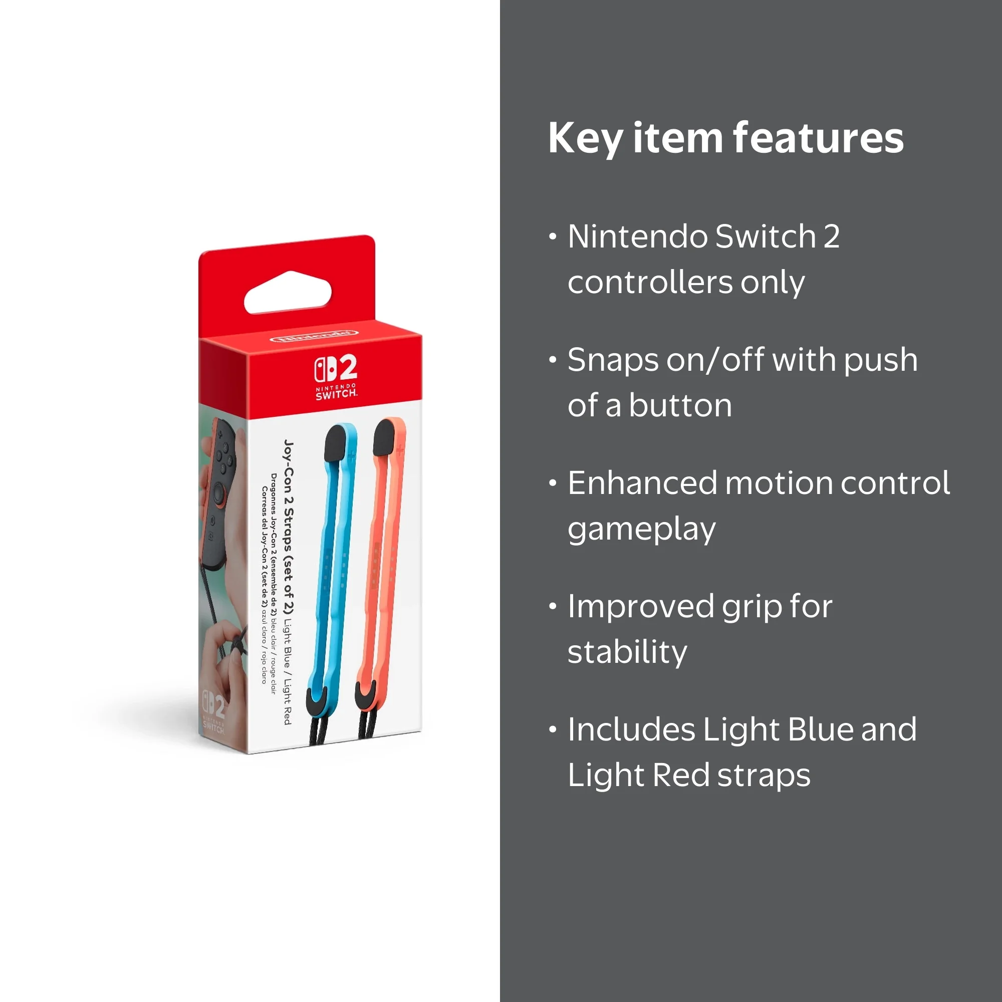 Nintendo, Joy-Con‚Ñ¢ 2 Straps, Light Blue / Light Red, Set of 2