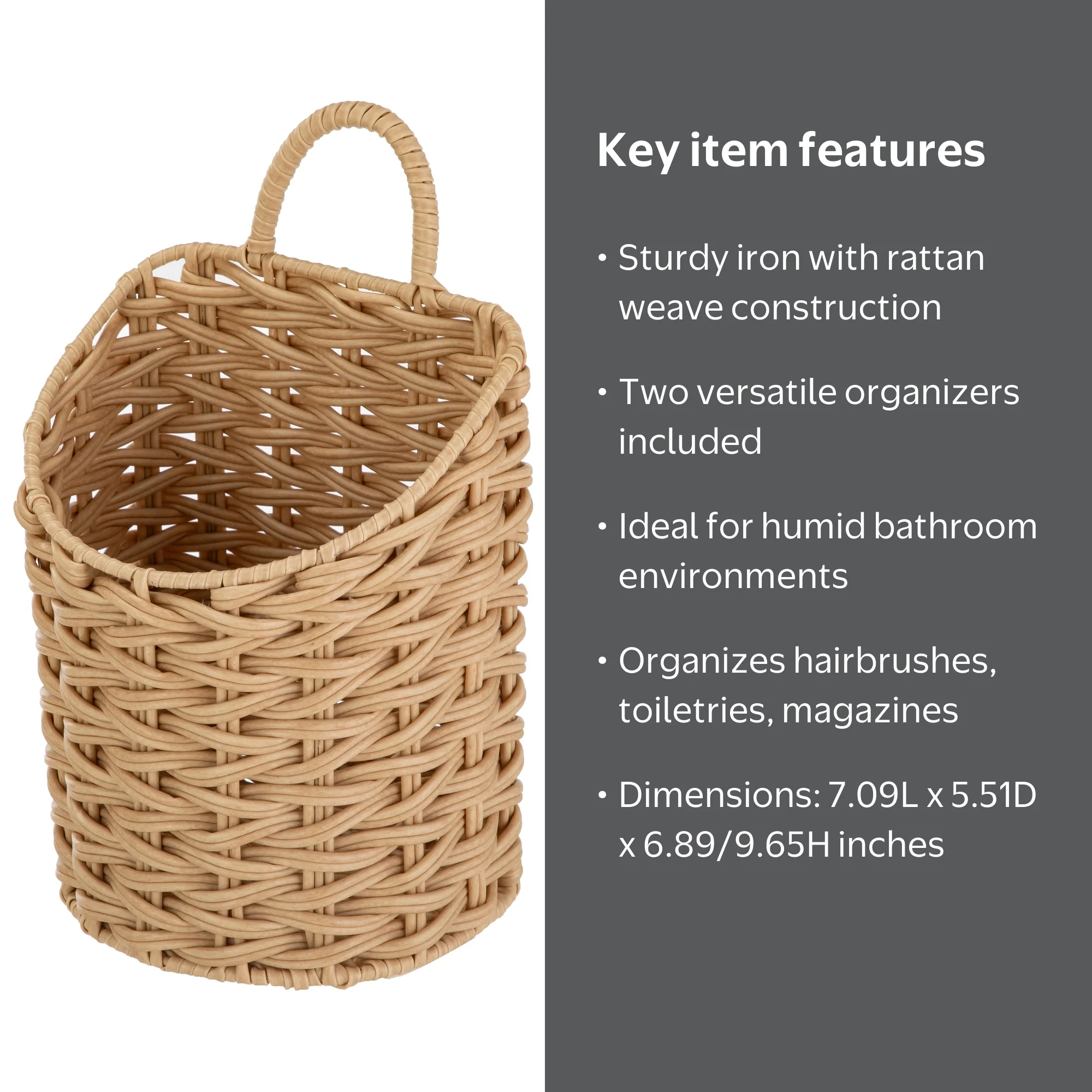 HomeZone 2PK PE Hanging Storage Basket Organizers, 7.09 in W x