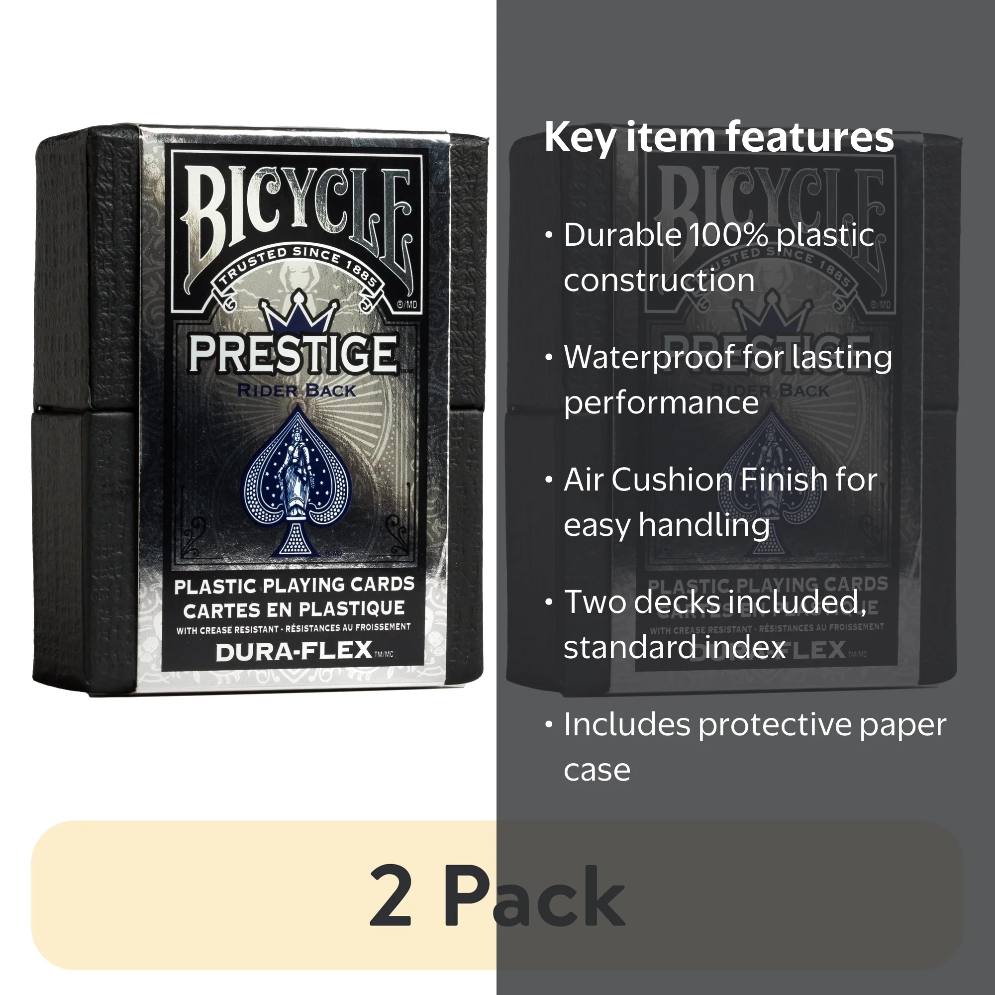 2 pack) Bicycle Prestige Plastic Premium Playing Cards, Standard