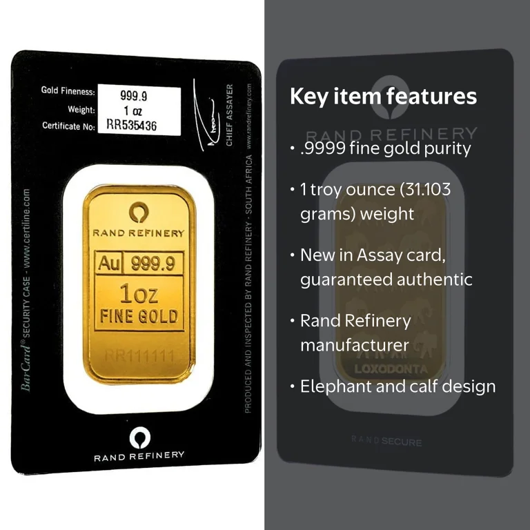 Rand Refinery Gold Bar, 1 oz, .9999 Fine, Black Assay, New