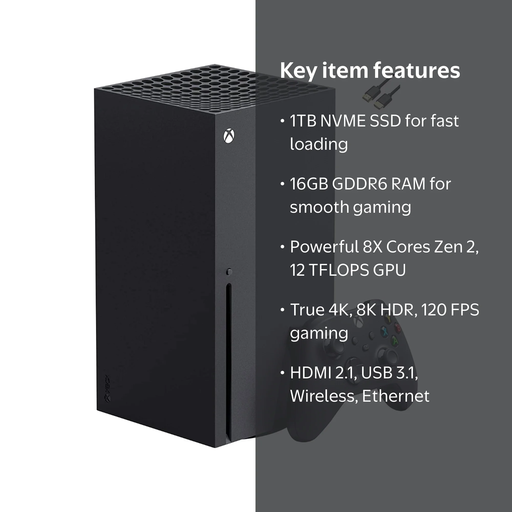 Xbox Series X 1TB SSD Gaming Console, 16GB RAM, Wireless