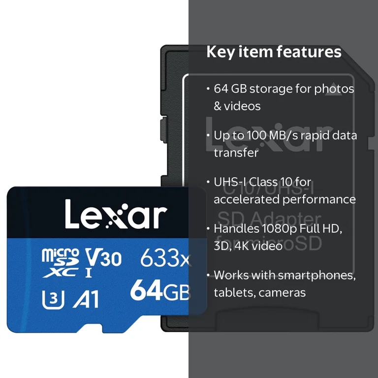 Lexar LSDMI64GBBNL633A High-Performance Blue Series 633x MicroSDHC