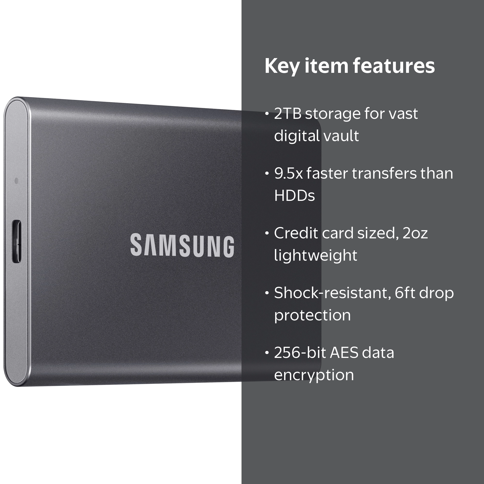 SAMSUNG T7 2TB Portable SSD, USB 3.2 Gen 2, Black MU-PC2T0T/AM