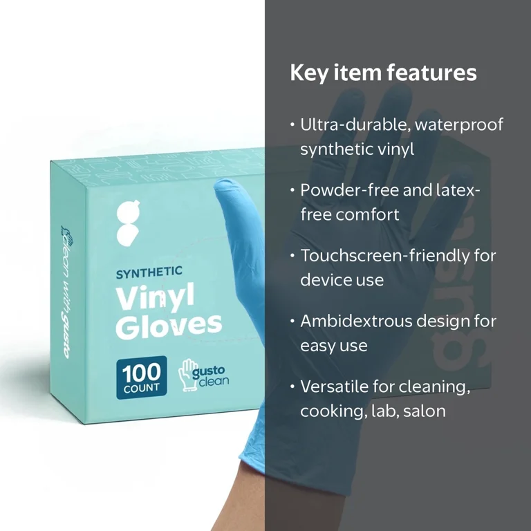 Vinyl Glove Smooth Fit Mサイズ 100枚入×20小箱入 GUSTO Vinyl Nitrile Gloves - Latex Free, Powder Free, Small