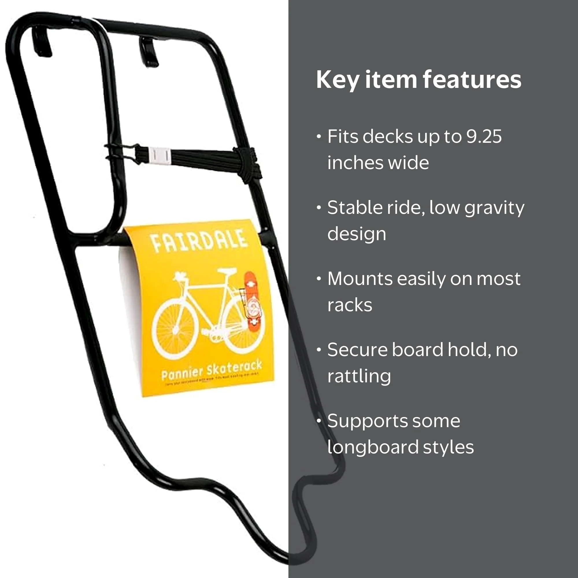 Fairdale Bike Pannier SkateRack v2 Skateboard Holder Black for