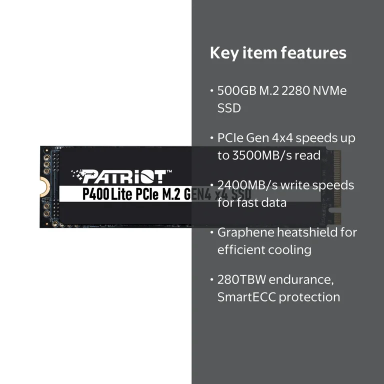 Patriot Memory, Internal SSD, P400 Lite 500GB, NVMe PCIe Gen 4x4
