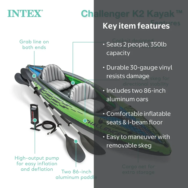 Intex Challenger K2 2-Person Inflatable Kayak with Oars & Pump