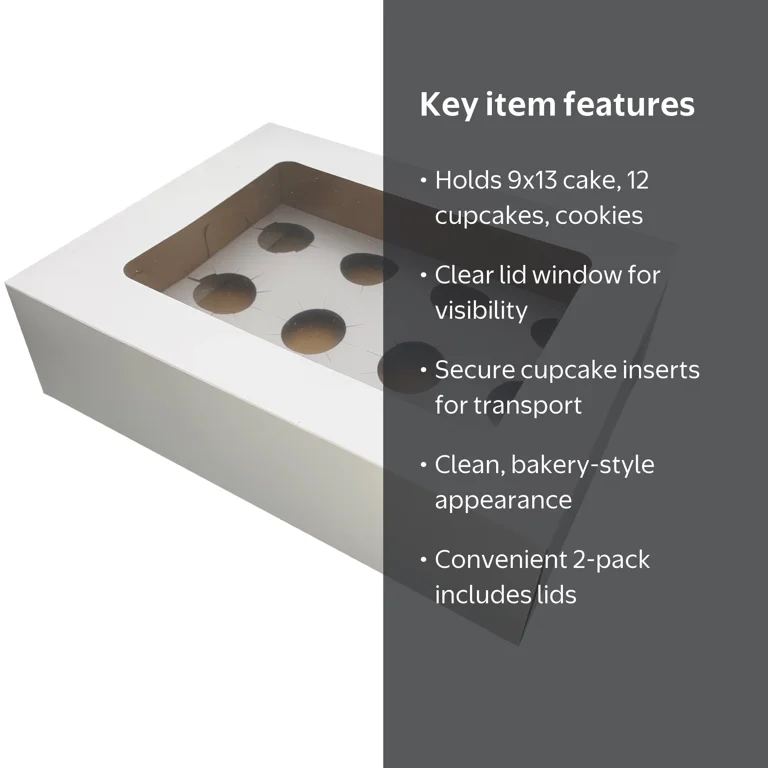Way To Celebrate White Cake Boxes with Windows, 10.25 in x 13.25