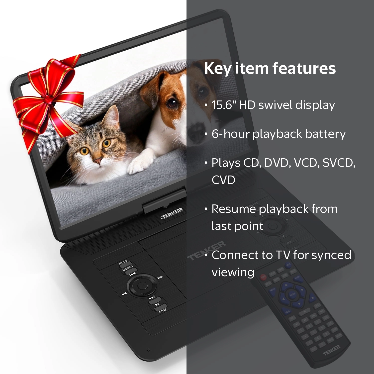 TENKER, Portable DVD Player, 17.9
