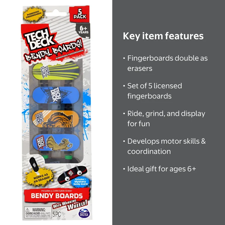TECH DECK, Finger Board, 5 Piece Set, Rubberized with Working