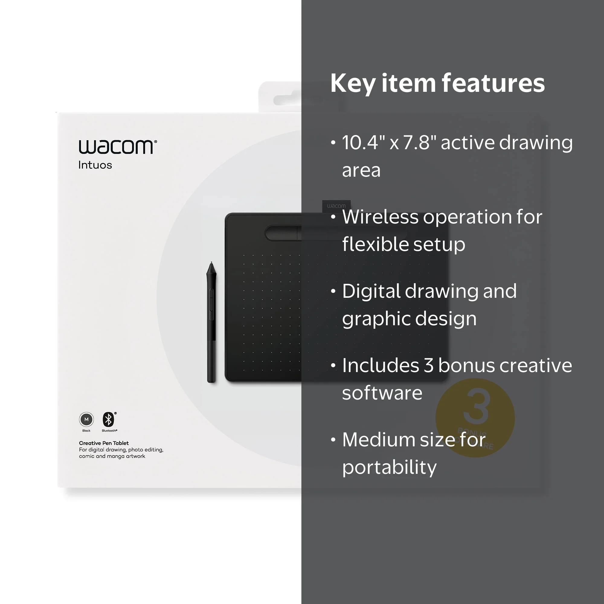 Wacom, Intuos Wireless Graphics Drawing Tablet, 10.4x7.8 inches