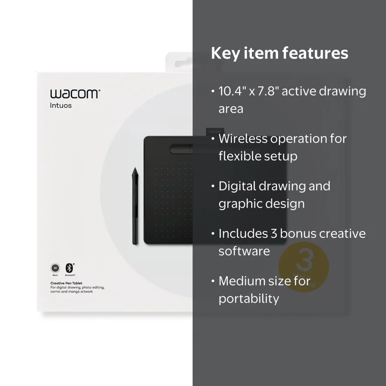 Wacom, Intuos Wireless Graphics Drawing Tablet, 10.4x7.8 inches