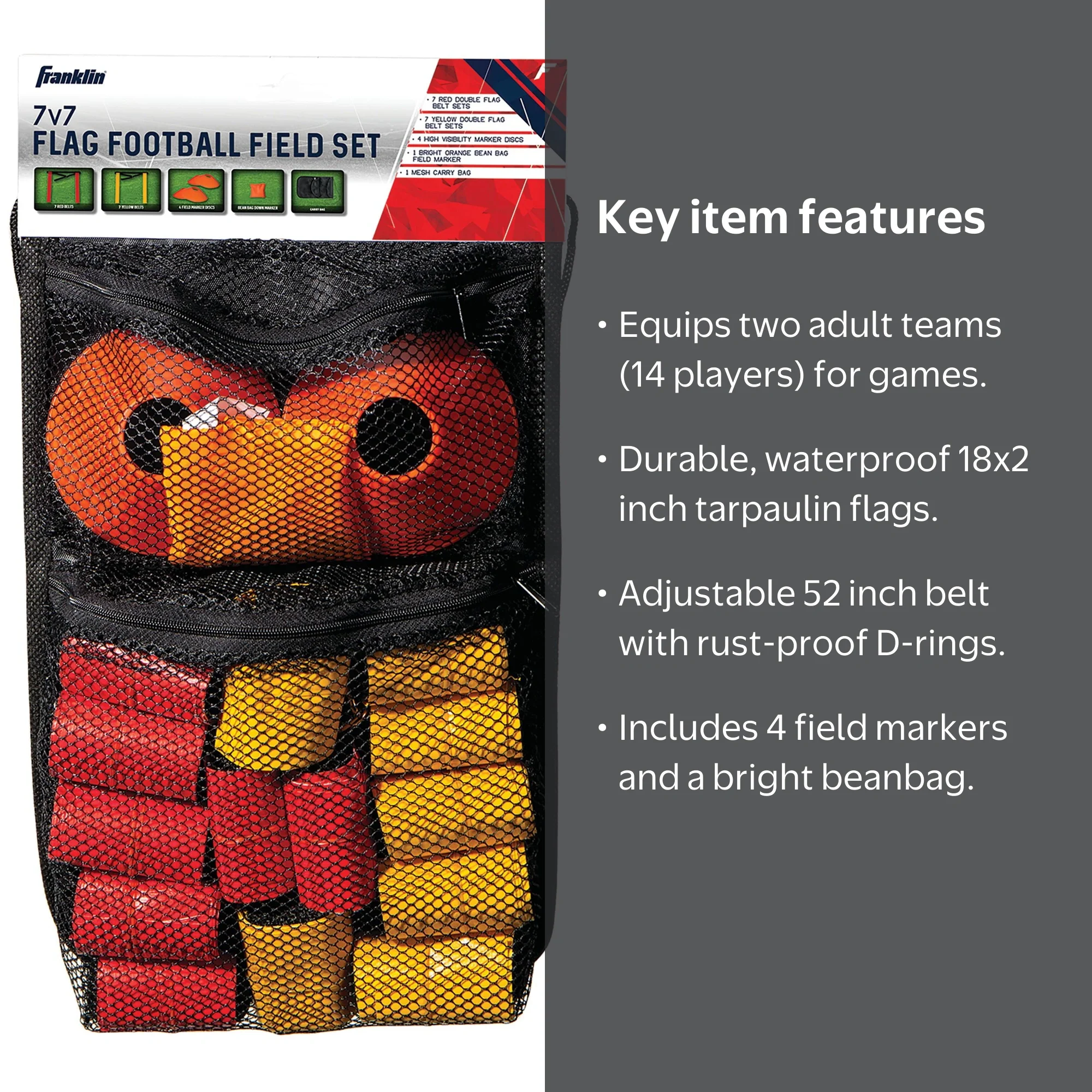 Franklin Sports Adult 7v7 Flag Football Set with Carry Bag and