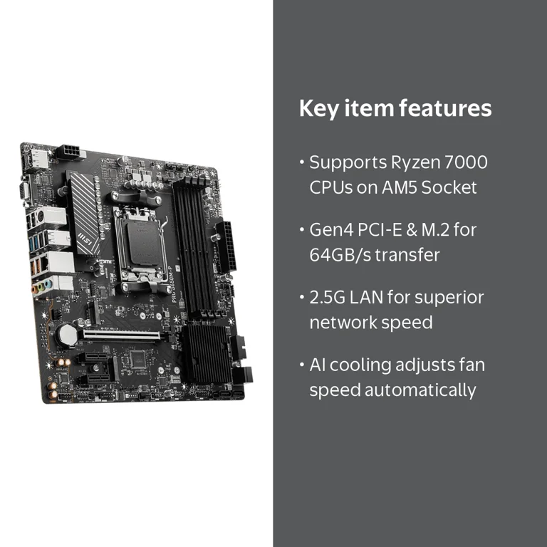 MSI, Motherboard, PRO B650M-P, AMD Socket AM5 Micro ATX - Walmart.com