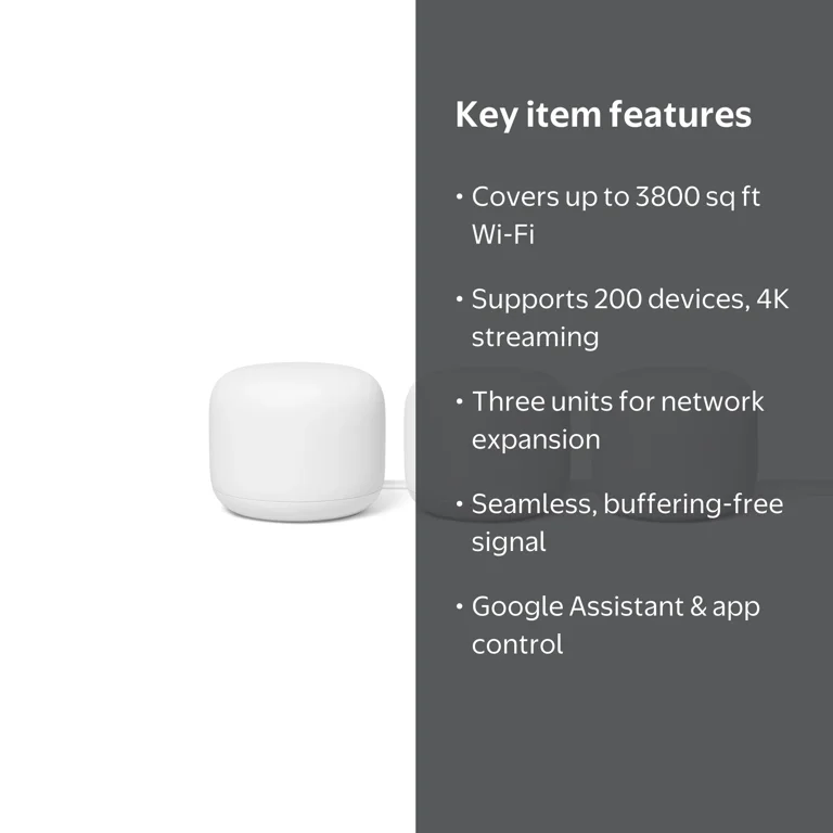Google, Wi-Fi System, Nest Wifi 3 Pack, Whole Home Coverage