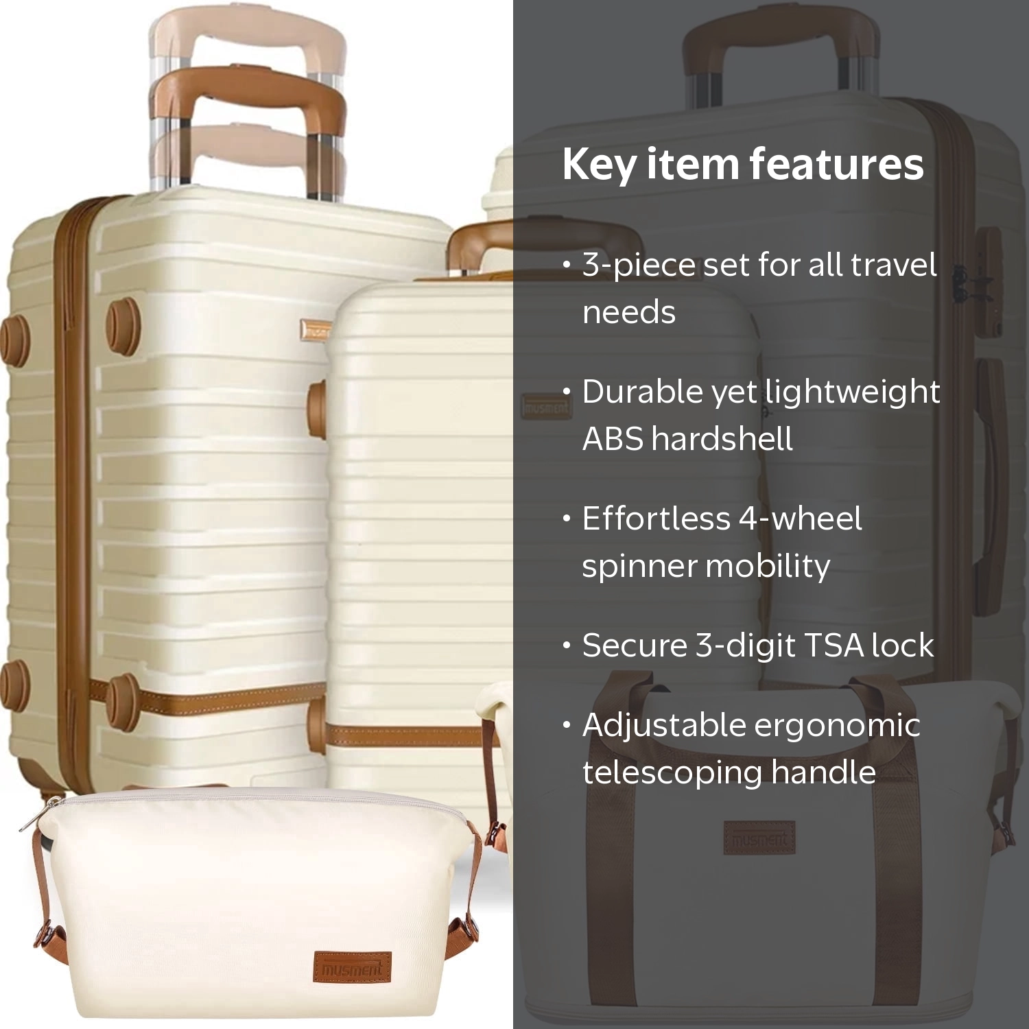Musment 12 3 Piece Lightweight Hardside Spinner Luggage Set with