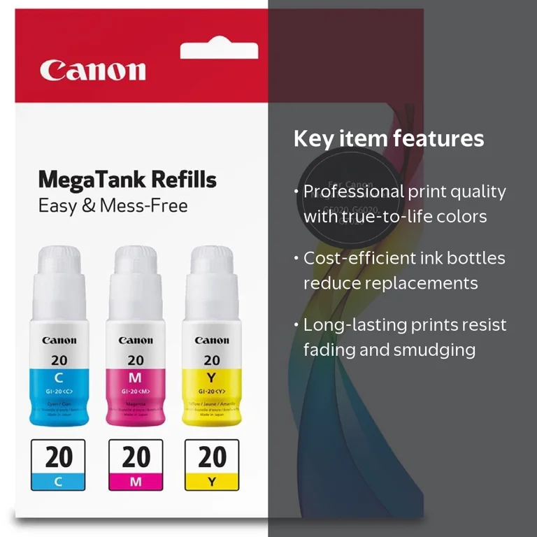 Canon GI-20 CMY Inkjet Refill Kit, 3-Pack for PIXMA G5020, G6020