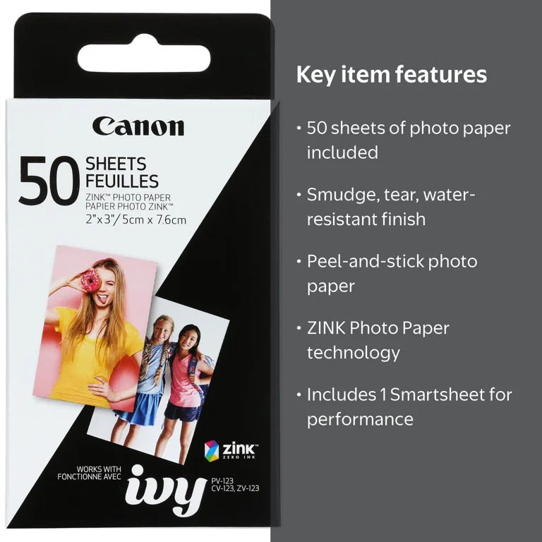 Canon ZINK Sticky-Backed Photo Paper Pack, 50 Sheets - Walmart.com