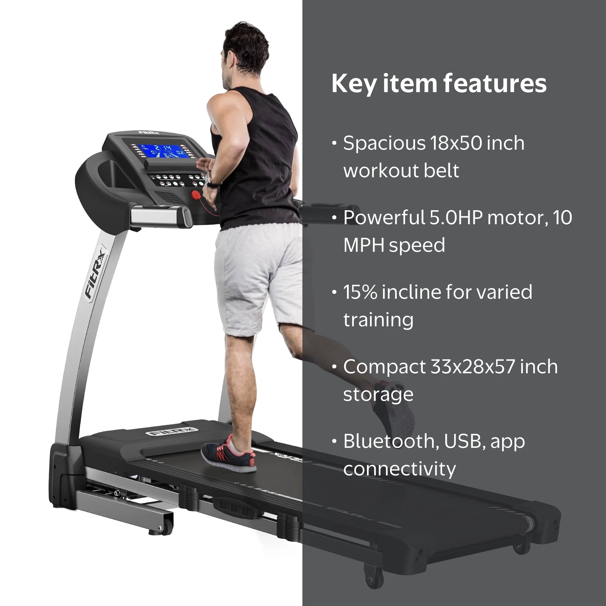 FitRx Crossrun Folding Treadmill, 300lbs Capacity, 15% Incline