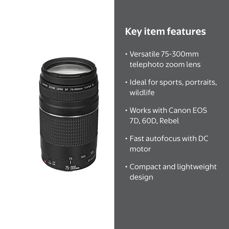 Canon EF 75-300mm f/4-5.6 III Lens with UV Filter for EOS 7D, 60D