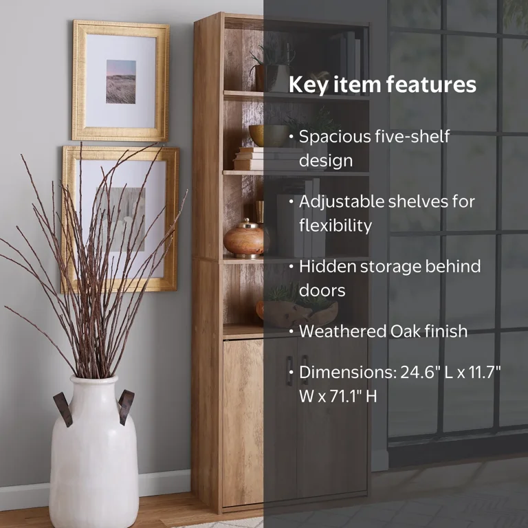 Free Shipping! Mainstays Weathered Oak 5 Shelf Bookcase with Doors