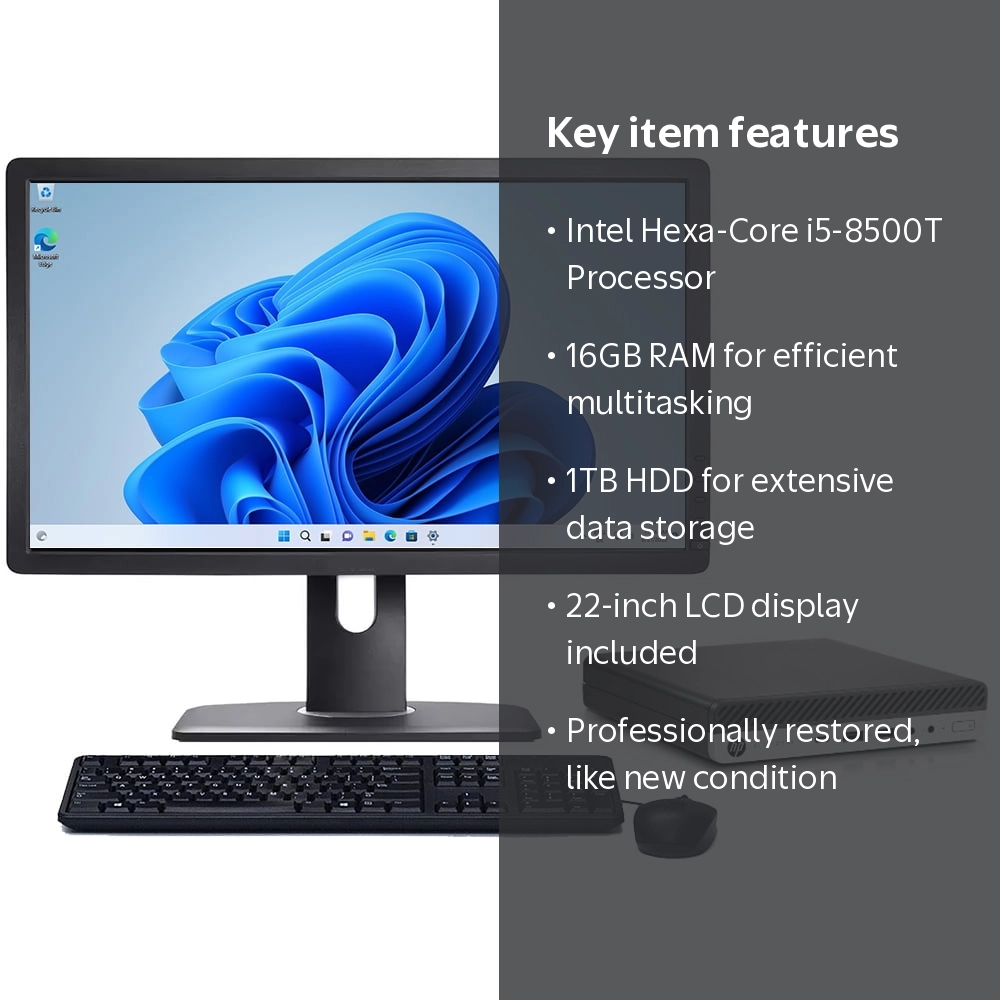 【整備済】HP製 第8世代i5 Win11Pro 小型PC HP, Restored Mini PC, Intel Hexa-Core i5 8th Gen, 16GB RAM